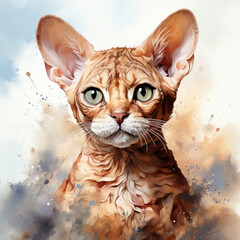 watercolor Devon Rex clipart, Generative Ai