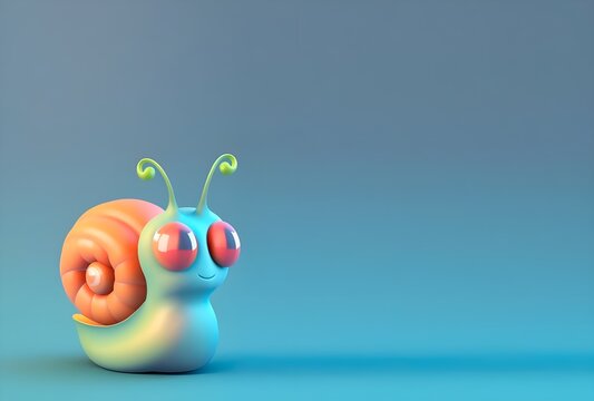 Fondo azul marco con Caracol, Personaje de animaci&oacute;n Kawaii 3d. Render realista generado con tecnolog&iacute;a IA