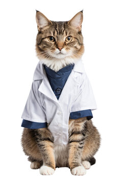 photo of a cat in doctor dress, Doctor cat, cat in white dress for advertisment isolated on transparent background