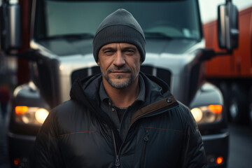 man in a hat, a driver in front of his truck