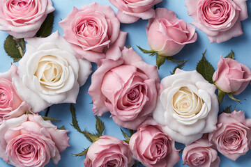 Romantic rose arrangement against a pastel pink background