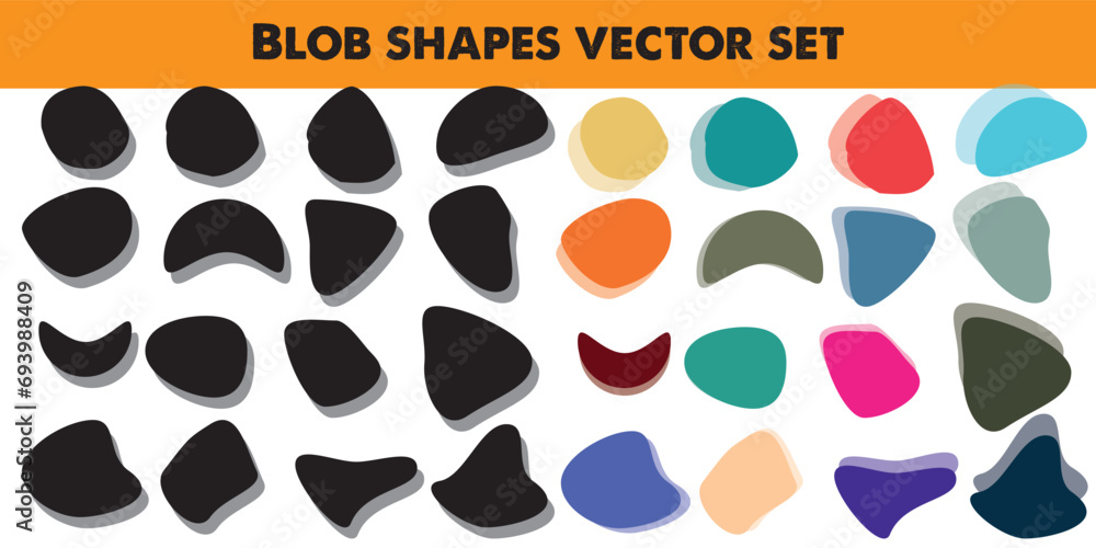 Poster blob shapes vector set. organic abstract splodge elemets monochrome collection. inkblot simple silho