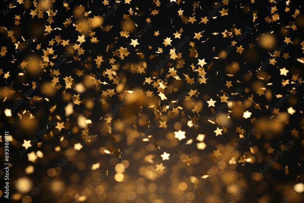 Poster A collection of gold stars soaring through the air. Perfect for adding a touch of magic and sparkle to any project