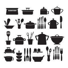 A black silhouette Cooking symbol set
