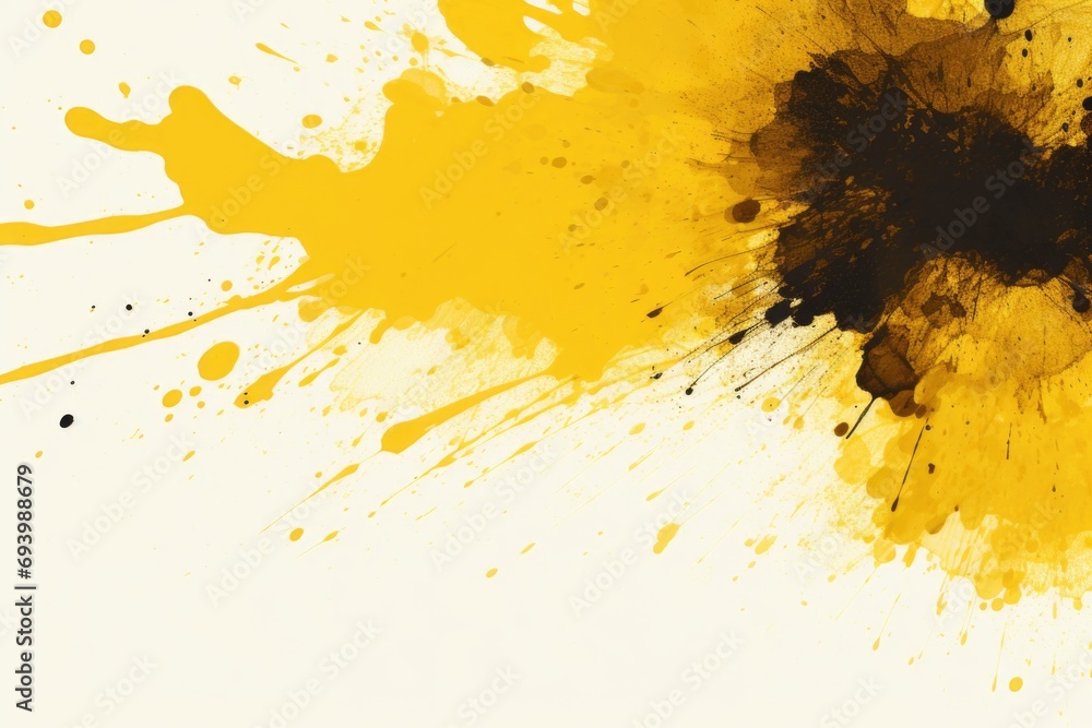 Poster yellow and black paint splattered on a white background. suitable for various design projects