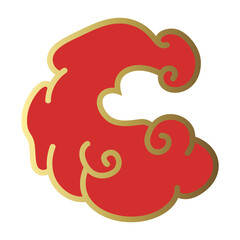 Clouds chinese style. Red and gold clouds, traditional Asian decorative retro element. Light cloud in paper cut style for festival
