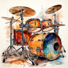 Obraz na płótnie Canvas watercolor Drum kit clipart, Generative Ai