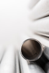 Aluminium pipes used for product of engineering construction, close-up