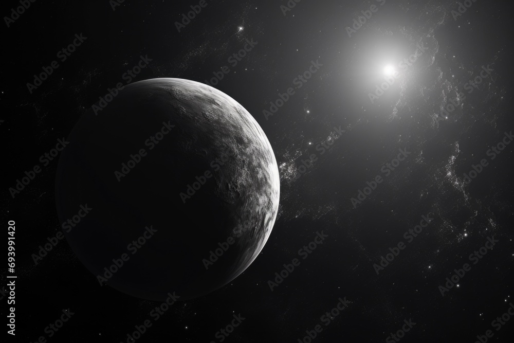 Aufkleber a black and white photo of a planet in space. suitable for astronomy enthusiasts or science-related 