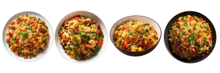 Foto op Canvas Set of fried rice isolated on transparent background. Asian chinese food vegetable fried rice on the plate with white background. Generative AI © Ibnu