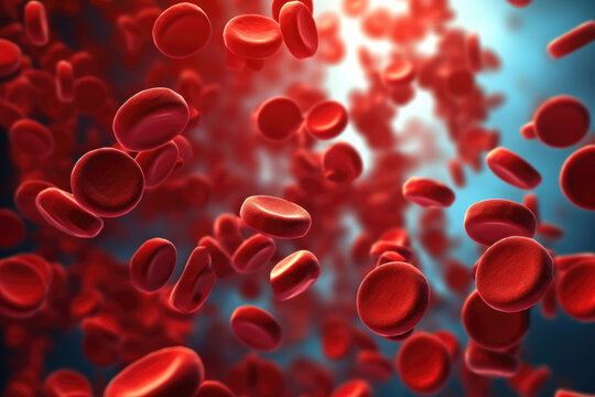 Erythrocytes, particles of human blood in motion in an artery, part of the human body