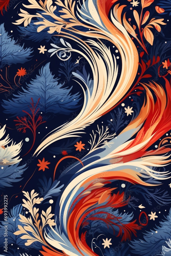Aufkleber a beautiful pattern of flowers and leaves on a vibrant blue background. perfect for adding a touch o