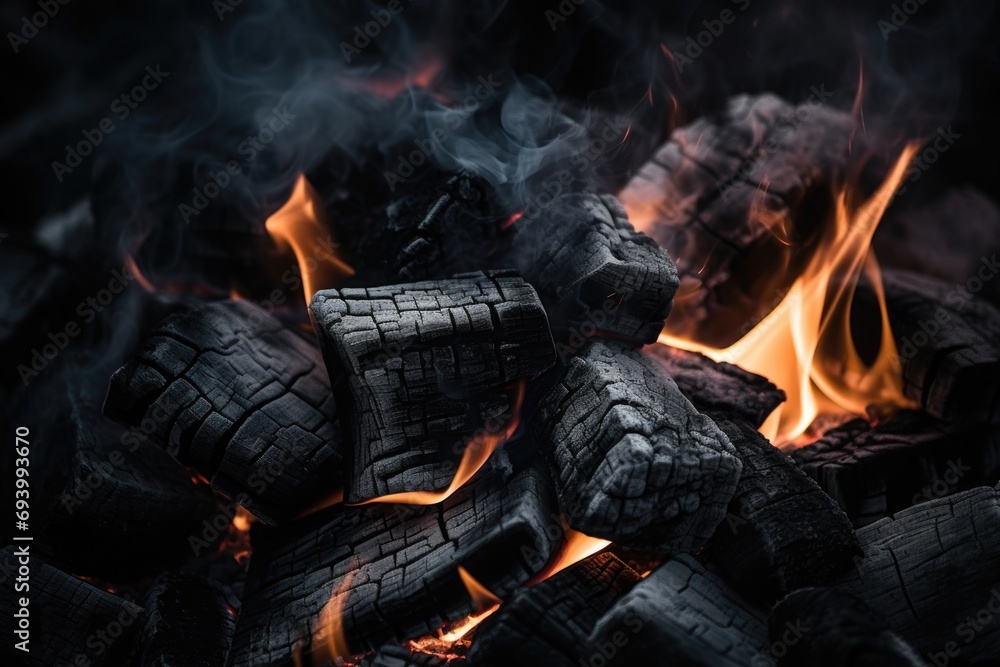 Poster a close up view of a pile of wood with flames. perfect for adding warmth and ambiance to any project