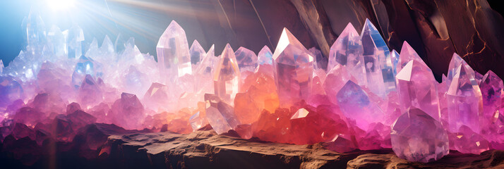 wide view of colorful crystals abstract background