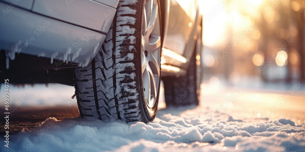 Aufkleber a close up view of a car covered in snow. perfect for winter-themed projects or illustrating the cha