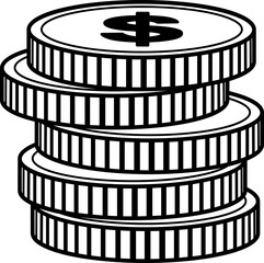 Stack of Coins With Dollar Sign for Coloring Page. Money symbol. Vector Currency. Business and Finance Concept. Earnings and Income.