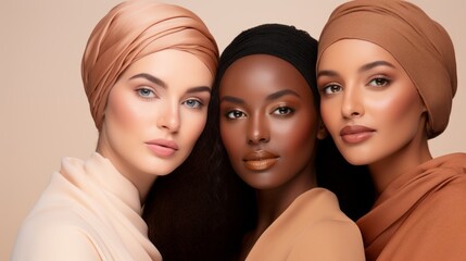 The richness of varied skin types and colors as three women