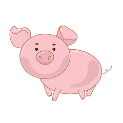 Obraz na płótnie Canvas Cute funny cartoon pig character, vector farm animal illustration for kids.