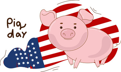 National Pig Day. Vector doodle line  cartoon illustration design