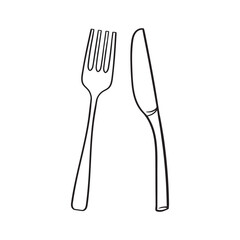 Fork and spoon linear drawing icon. Cutlery.
