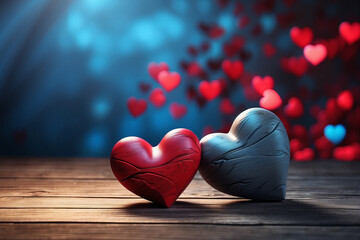 two hearts on wooden background