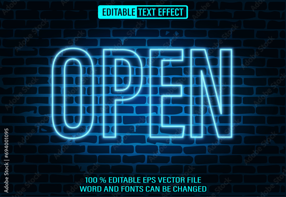Poster editable 3d text style effect - open blue neon text effect template