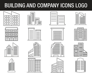 Buildings line icons.Building icon set.Bank,Hotel,Courthouse.City,Real estate,Architecture buildings icons.Hospital,town house,museum.Urban architecture,downtown.Line signs set.Vector illustration.