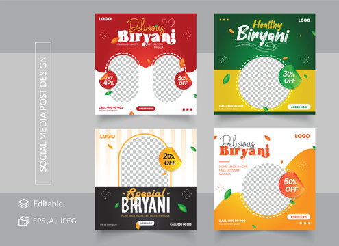 Biryani Social Media Post Design. food menu social media banner. fast food template design.