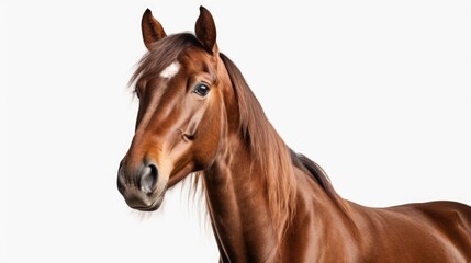 A detailed close up of a horse against a clean white background. Perfect for equestrian-themed designs and projects