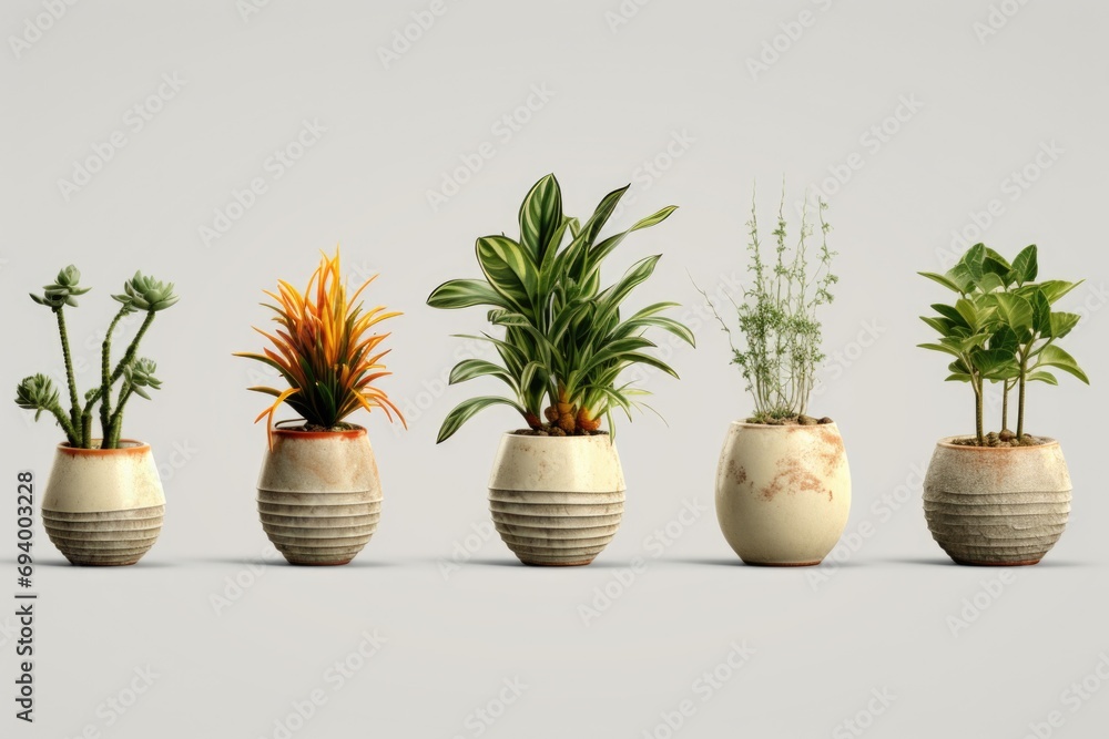 Poster a row of potted plants placed on top of a table. ideal for interior design or gardening concepts