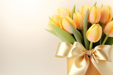 Bouquet of tulips on a light background.