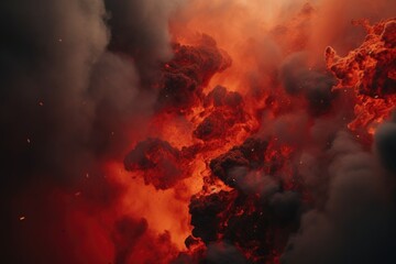 A picture capturing a large amount of smoke rising into the sky. This image can be used to depict environmental issues, wildfires, or industrial pollution - obrazy, fototapety, plakaty