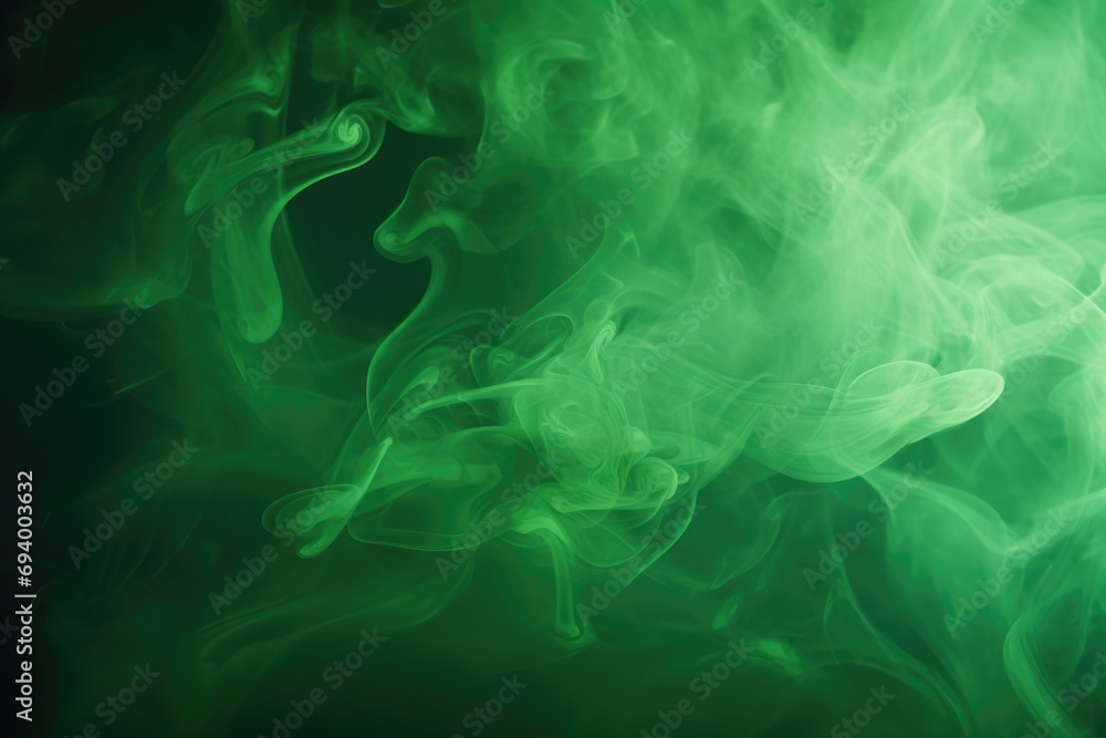 Poster Close up view of green smoke on a black background. Perfect for adding a mysterious and captivating touch to any design project