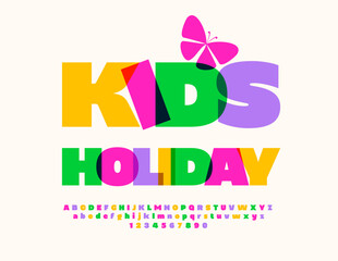 Vector Colorful Poster Kids Holiday. Creative Watercolor Font. Trendy Alphabet Letters, Numbers and Symbols.