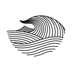 Oriental waves icon japan. Stylized ocean wave curl, japan style tsunami, sea swirl graphic. Oceanic water asian decorative ornamental splashes element. Sea wave line art  illustration