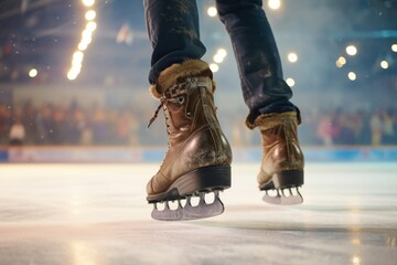 Boots on a skating rink. Perfect for winter sports or ice skating themed projects - obrazy, fototapety, plakaty