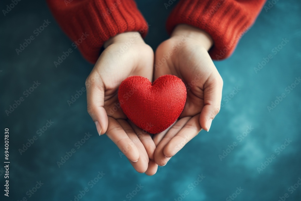 Poster heart in hands. background with selective focus and copy space