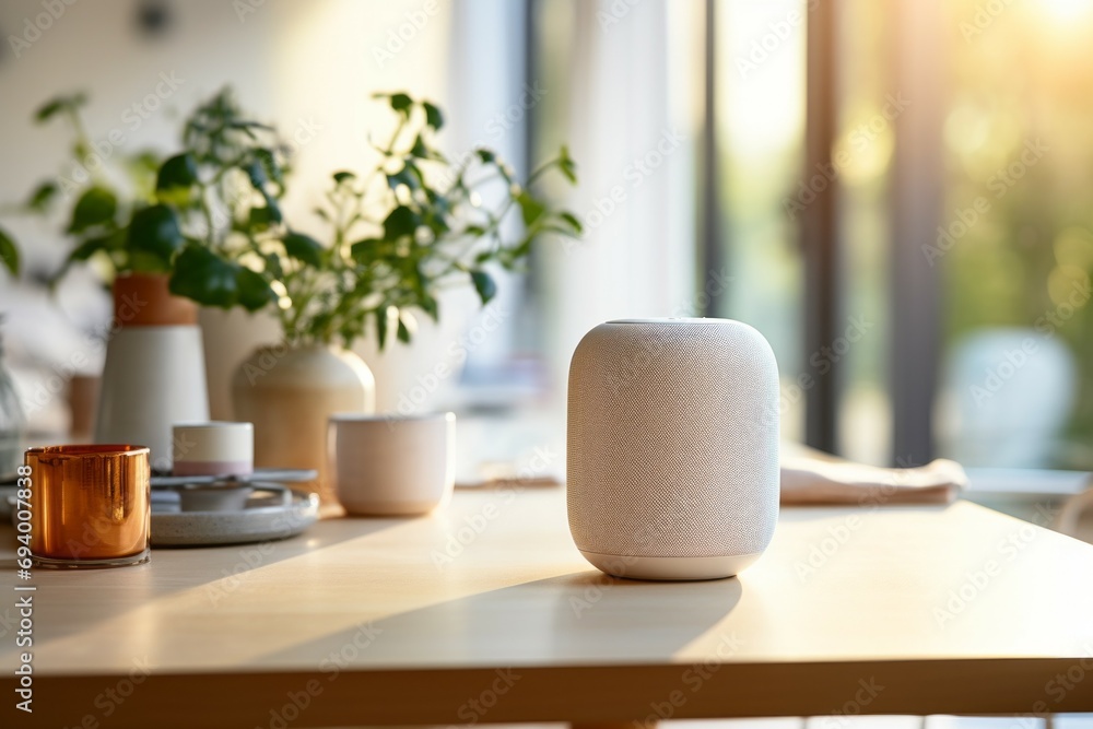 Poster smart speaker. background with selective focus and copy space