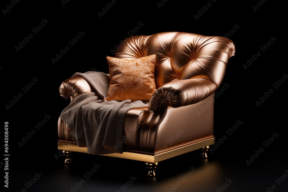 Poster a comfortable chair with a soft pillow and warm blanket. perfect for creating a cozy and inviting at