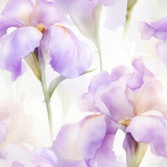 Delicate Pastel-Colored Irises Watercolor Pattern AI Generated