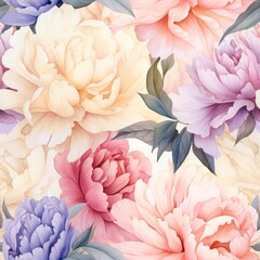 Soft Pastel Peonies Watercolor Pattern AI Generated