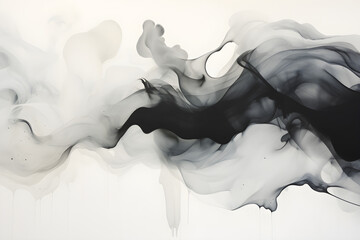 abstract black ink and water wash on white background - obrazy, fototapety, plakaty