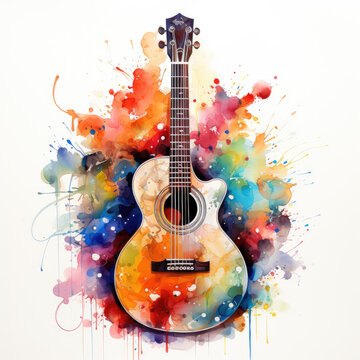 colorful guitar watercolor splash art clip art preview