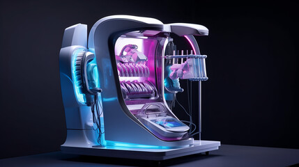 CAD CAM dental computer-aided machine. Digital modern dental laboratory for prosthesis and crowns milling on black background - obrazy, fototapety, plakaty