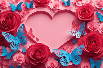 Happy valentines day greeting background in paper cut