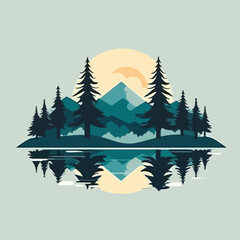 Pine tree and lake by mountain