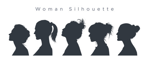 silhouettes of people, vector silhouettes of women's heads, vector designs of silhouettes of women's faces side view. silhouette designs for avatars and wall displays