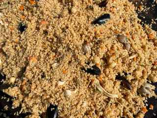 Asian pilaf with seafood, background