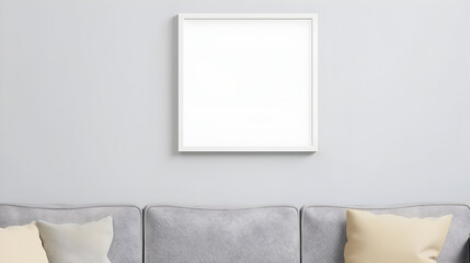 wall mockup photo frame in a minimalist living room interior with a bright background