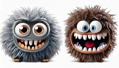 Fototapeta premium Set of funny shaggy furry angry monsters 